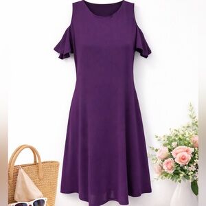 Premise Purple Shift Dress Cold Shoulder Back Cutout Size Medium